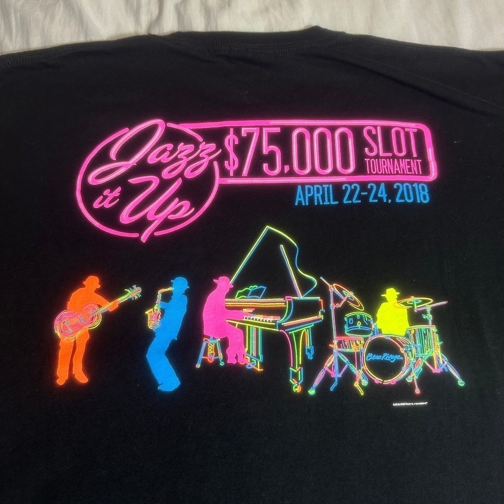 Mens XL Beau Rivage Jazz It Up Slot Tournament Graphic Tee Black Casino Pocket - Picture 3 of 7